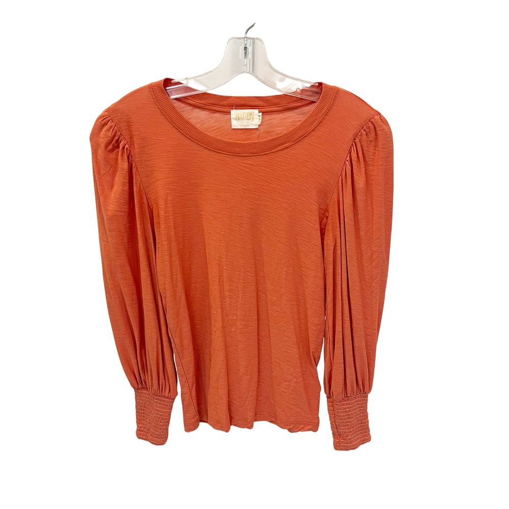 Nation LTD Orange Pima Cotton Puff Sleeve Slub Knit Top - Size XS